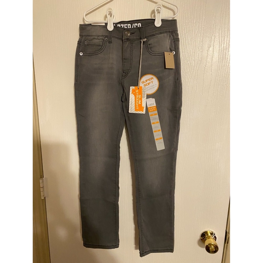 Lazer Boys Flex Tech Slim Straight Jeans Grey Stretch Pants Size 10 NWT 0464